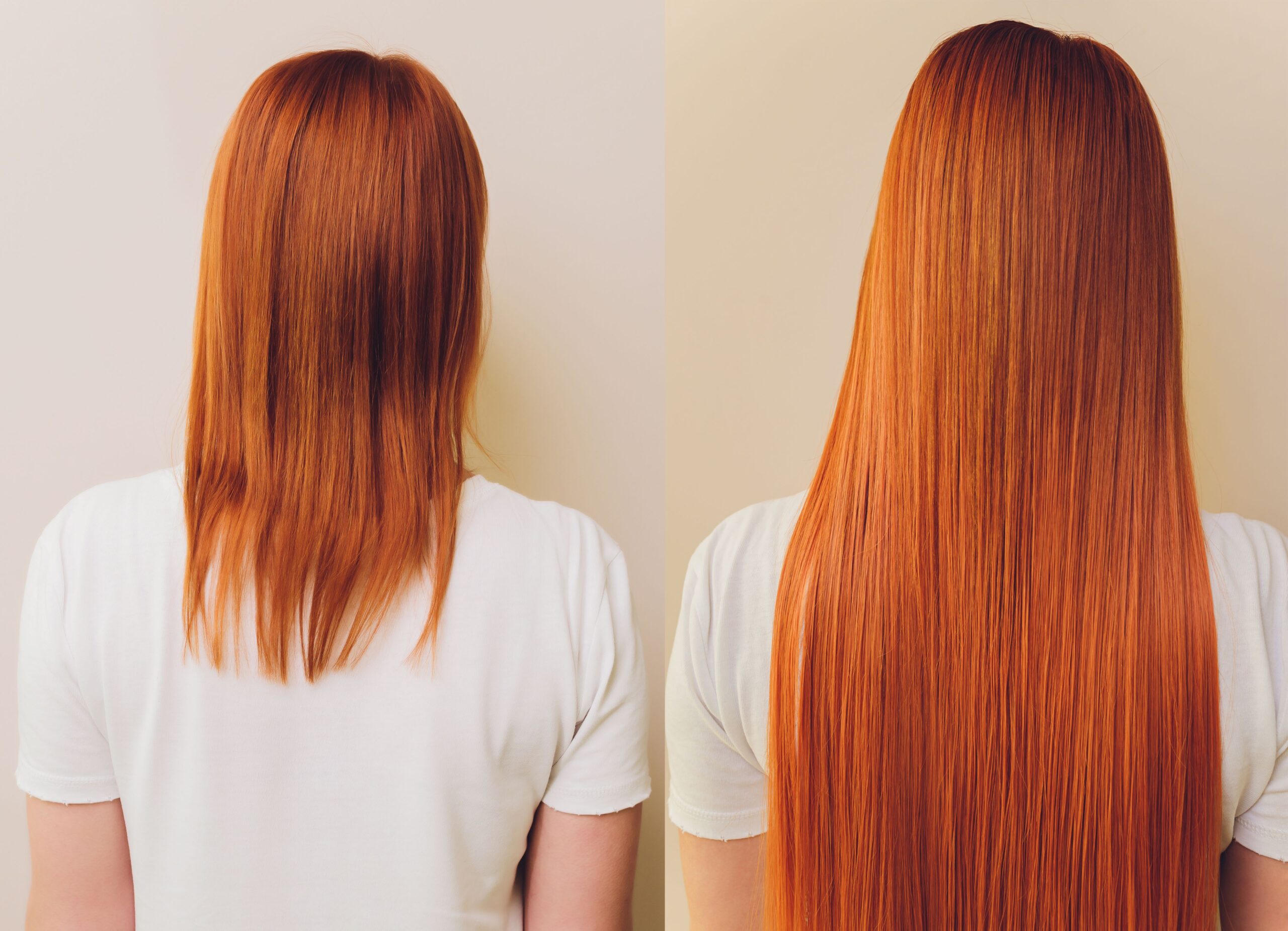 Ein Vorher und Nachher Bild von den Haaren einer Frau
