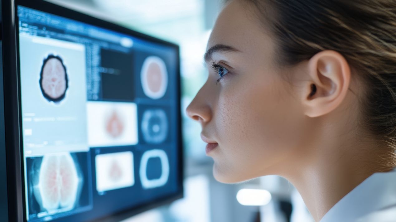 Aerztin analysiert medizinische Bilddaten am Monitor – moderne Diagnostik mit KI im Laserzentrum Essen