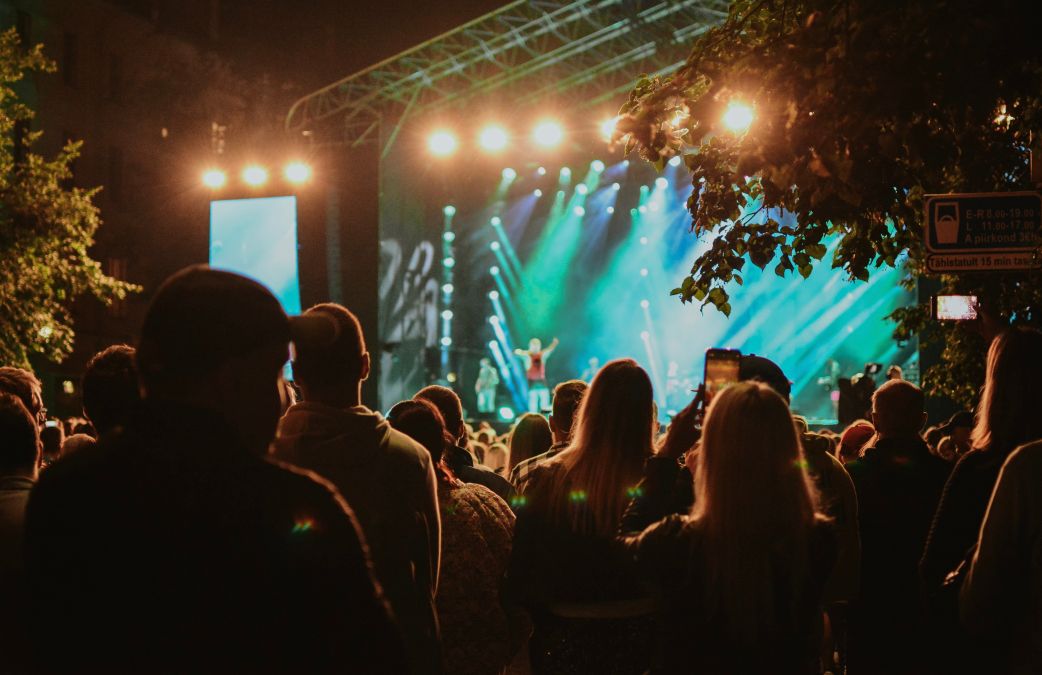 Veranstaltungen Flensburg – Menschen feiern ein Open-Air-Konzert bei Nacht