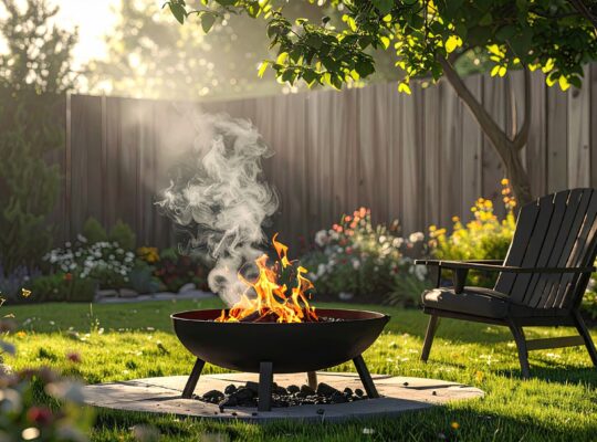 Feuerschale mit Flammen im Garten | Brennholz Starnberg